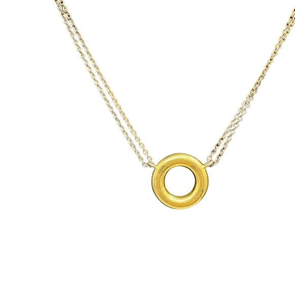Madewell Gold Circle Pendant on silver tone chain Necklace - Picture 1 of 6